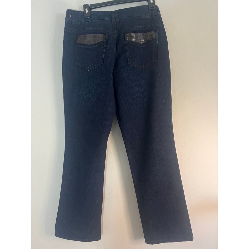Madison Womens Dark Wash Sequin Embellished Straight Leg Jeans Blue Size 12 - Picture 2 of 5